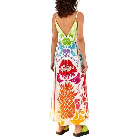 Farm Rio Womens  Linen-Blend Tropical Graphic Placed Maxi Dress - Picture 2 of 3